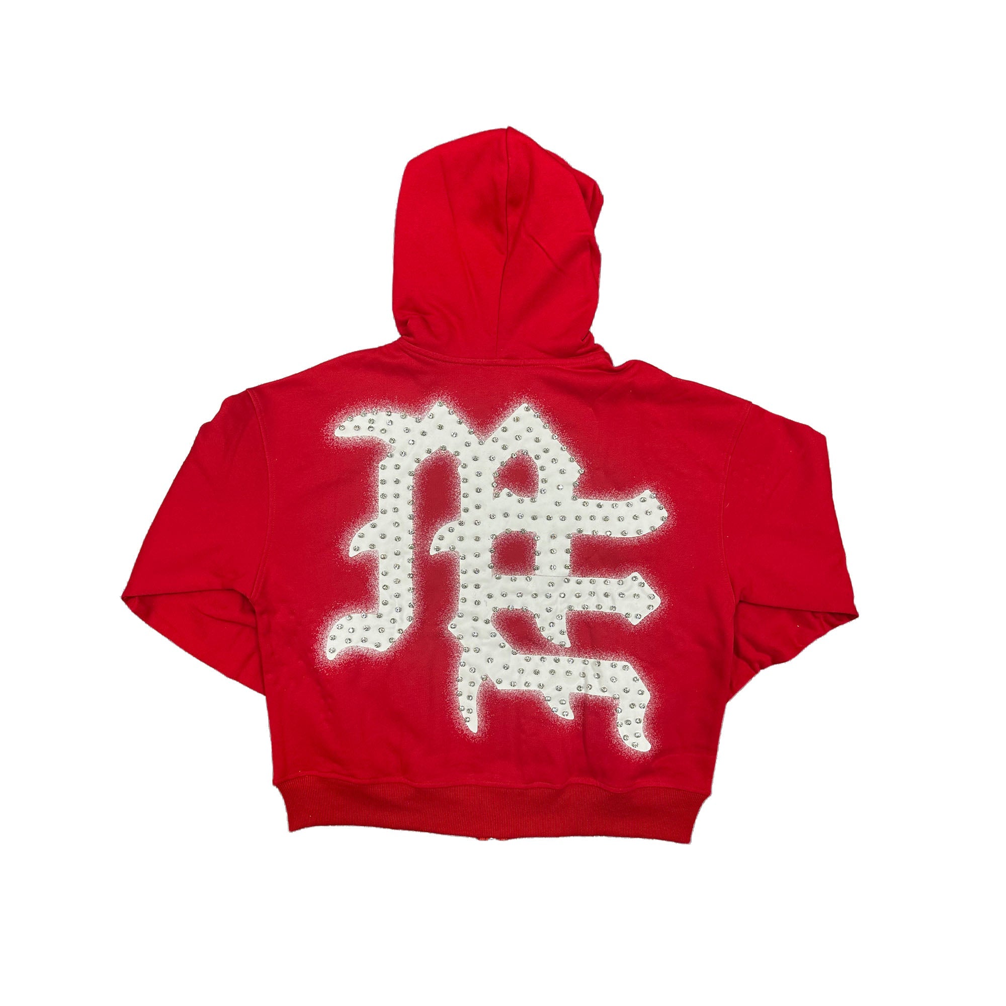 MIXED EMOTION Red ‘End’ Rhinestone hoodie